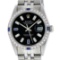 Rolex Mens SS Black Baguette Diamond And Sapphire Datejust Wristwatch