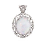 22.54 ctw Opal And Diamond Pendant - 14KT White Gold