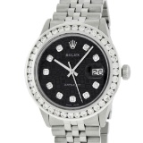 Rolex Mens Stainless Steel 3.15 ctw Black Diamond Datejust Wristwatch