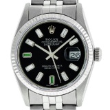 Rolex Mens 36mm Stainless Steel Black Diamond And Emerald Datejust Wristwatch