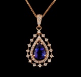 14KT Rose Gold 1.99 ctw Tanzanite and Diamond Pendant With Chain