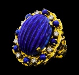 17.00 ctw Lapiz Lazuli and Diamond Ring - 14KT Yellow Gold