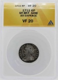 1711 Great Britain Queen Anne Six Pence Coin ANACS VF20