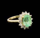 3.25 ctw Emerald and Diamond Ring - 14KT Yellow Gold