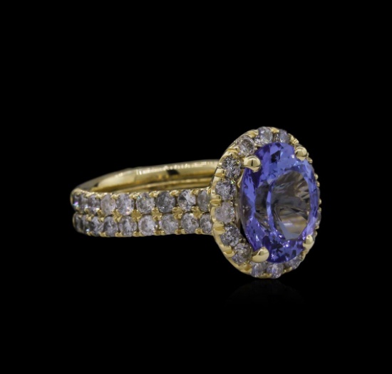 3.44 ctw Tanzanite and Diamond Ring - 14KT Yellow Gold