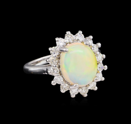 3.07 ctw Opal and Diamond Ring - 14KT White Gold