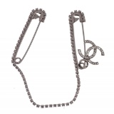 Chanel Silver CC Rhinestone Embellished Safety Pin Collar Brooch 01P