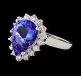 3.36 ctw Tanzanite and Diamond Ring - 14KT White Gold