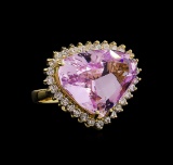 14KT Yellow Gold GIA Certified 18.42 ctw Kunzite and Diamond Ring