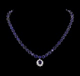 50.00 ctw Blue Sapphire and Diamond Necklace - 14KT White Gold