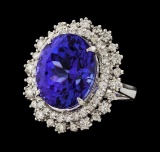 15.33 ctw Tanzanite and Diamond Ring - 14KT White Gold