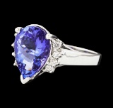 4.56 ctw Tanzanite and Diamond Ring - 14KT White Gold