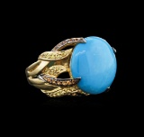 14KT Yellow Gold 7.64 ctw Turquoise and Sapphire Ring
