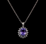 7.13 ctw Tanzanite and Diamond Pendant and Chain - 14KT White Gold