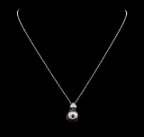 0.33 ctw Pearl and Diamond Pendant - 14KT White Gold