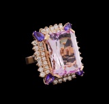 25.85 ctw Kunzite, Tanzanite and Diamond Ring - 14KT Rose Gold