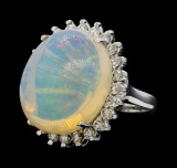 14.12 ctw Opal and Diamond Ring - 14KT White Gold
