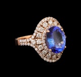 3.21 ctw Tanzanite and Diamond Ring - 14KT Rose Gold