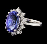 4.06 ctw Tanzanite and Diamond Ring - 14KT White Gold