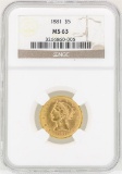 1881 NGC MS63 1878 $5 Liberty Gold Coin