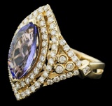 14KT Yellow Gold 10.41 ctw Tanzanite and Diamond Ring