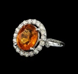 6.19 ctw Mandarin Spessartite and Diamond Ring - 14KT White Gold