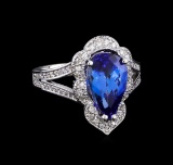 3.68 ctw Tanzanite and Diamond Ring - 14KT White Gold