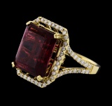 12.34 ctw Rubellite and Diamond Ring - 14KT Yellow Gold