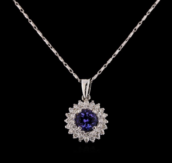 14KT White Gold 1.22 ctw Tanzanite and Diamond Pendant With Chain