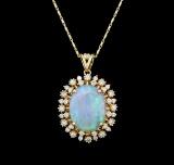 14KT Yellow Gold 5.88 ctw Opal and Diamond Pendant With Chain