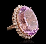14KT Rose Gold 45.02 ctw GIA Certified Kunzite and Diamond Ring