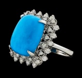 9.51 ctw Turquoise and Diamond Ring - 14KT White Gold