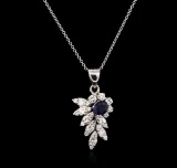 0.87 ctw Blue Sapphire and Diamond Pendant With Chain - 14KT White Gold