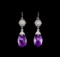 9.17 ctw Amethyst and Diamond Earrings - 14KT White Gold