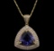14KT Yellow Gold 6.47 ctw Tanzanite and Diamond Pendant With Chain