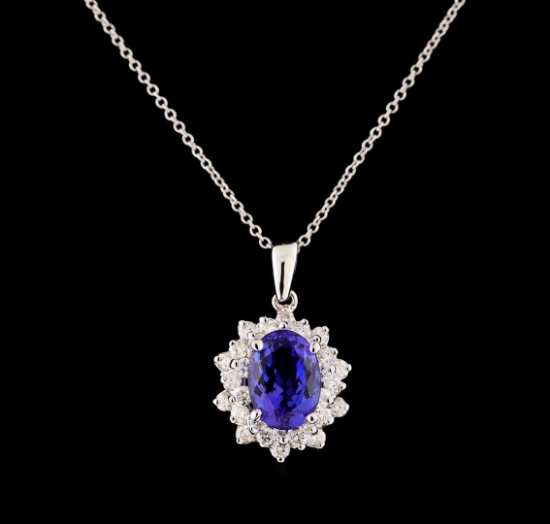 3.40 ctw Tanzanite and Diamond Pendant With Chain - 14KT White Gold