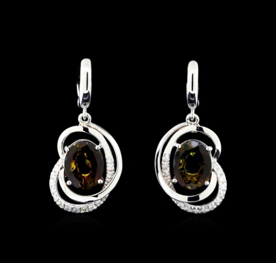 4.15 ctw Tourmaline and Diamond Earrings - 14KT White Gold
