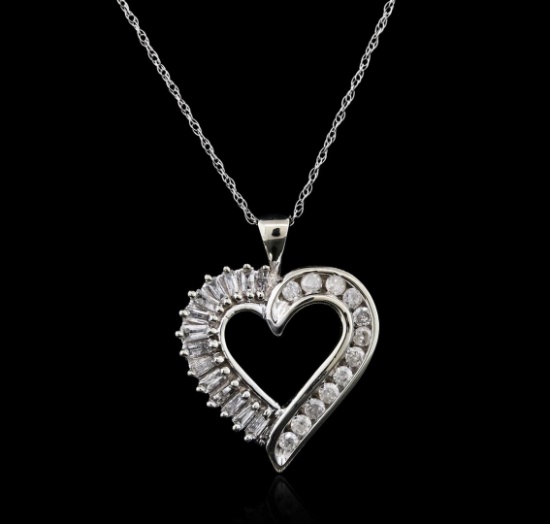 10KT White Gold 0.50 ctw Diamond Heart Pendant With Chain