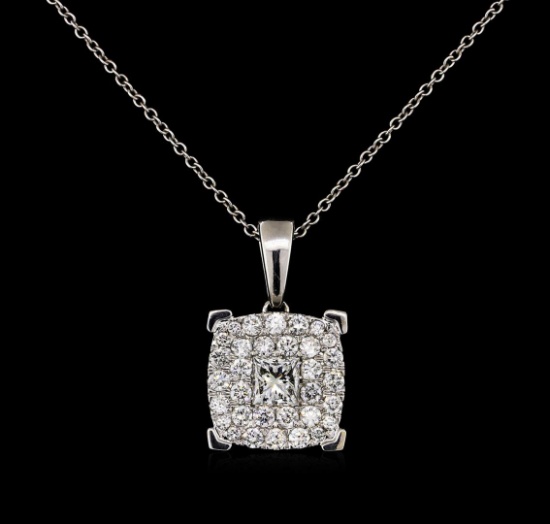 1.40 ctw Diamond Pendant With Chain - 18KT White Gold