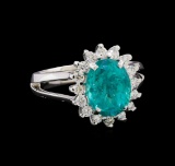 3.48 ctw Apatite and Diamond Ring - 14KT White Gold