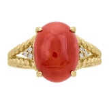4.59 ctw Coral and Diamond Ring - 14KT Yellow Gold