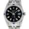 Rolex Mens Stainless Steel Black Baguette Diamond Dial & Sapphire Datejust Wrist