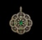 0.69 ctw Emerald and Diamond Pendant - 18KT Yellow Gold