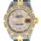 Rolex Ladies 2 Tone 14K Pink Mother Of Pearl Pyramid Diamond Datejust