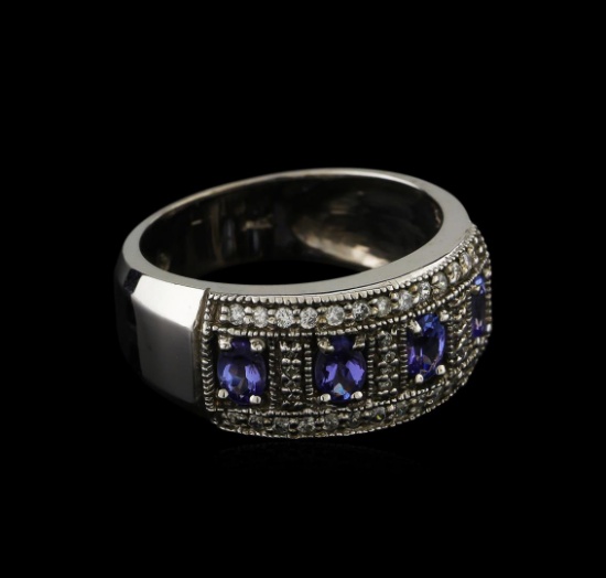 0.68 ctw Tanzanite and Diamond Ring - 14KT White Gold