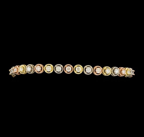 3.20 ctw Diamond Bracelet - 14KT Tri Color Gold