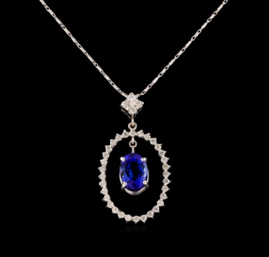 14KT White Gold 2.16 ctw Tanzanite and Diamond Pendant With Chain