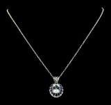 4.20 ctw Aquamarine, Sapphire and Diamond Pendant With Chain - 14KT White Gold