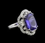 7.47 ctw Tanzanite and Diamond Ring - 14KT White Gold