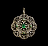 0.69 ctw Emerald and Diamond Pendant - 18KT Yellow Gold